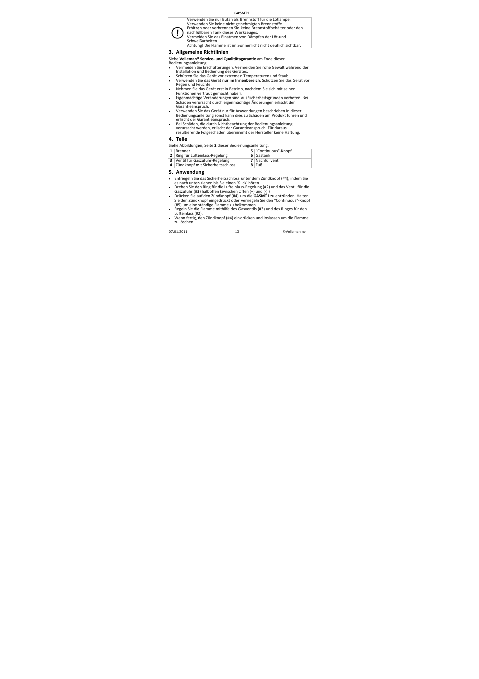 Velleman GASMT1 User Manual | Page 13 / 18