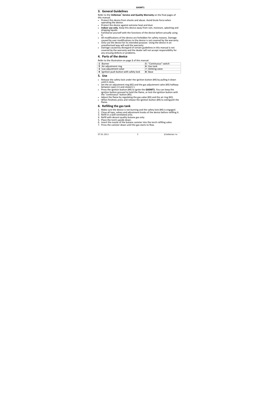 Velleman GASMT1 User Manual | Page 3 / 18