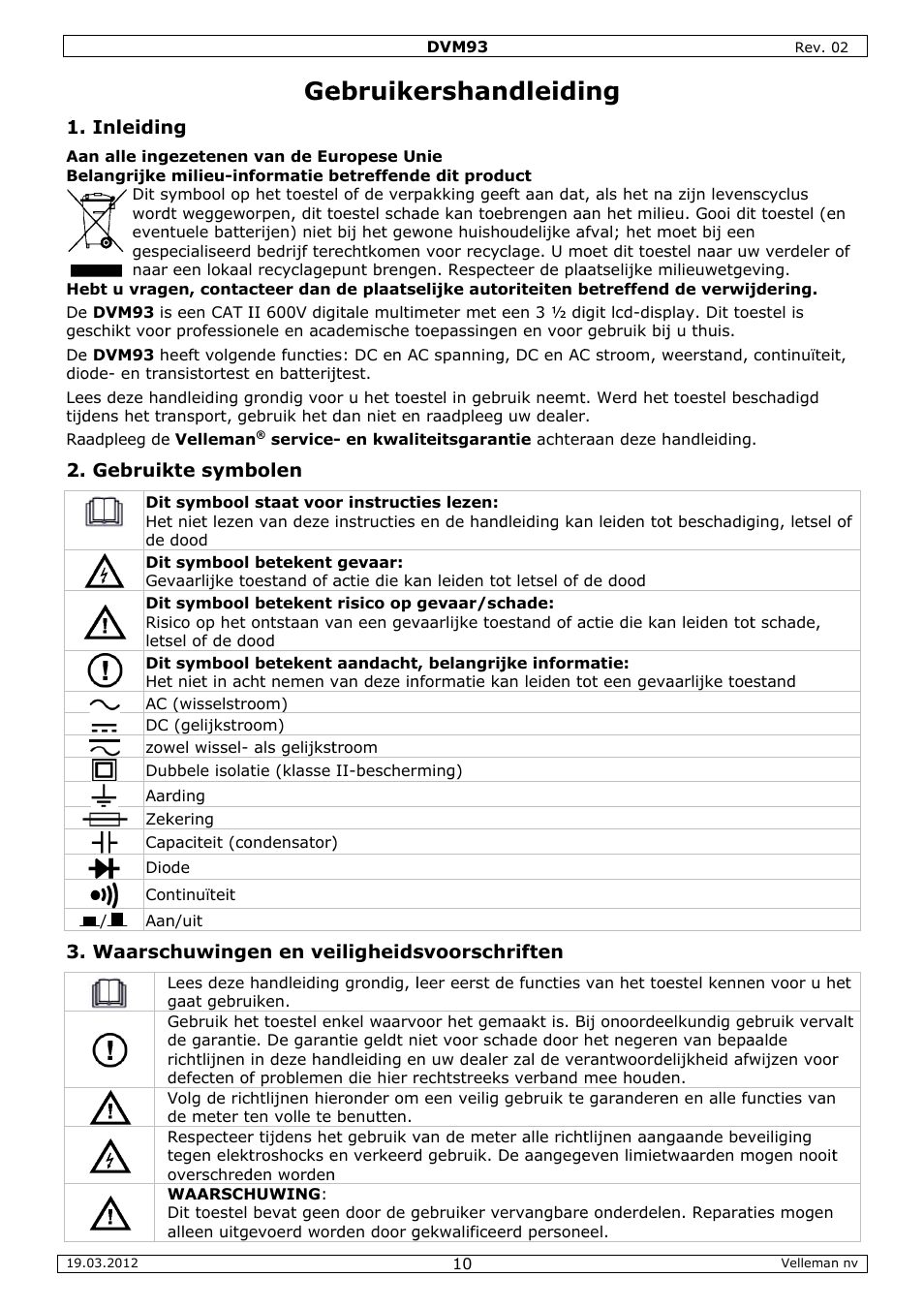 Gebruikershandleiding, Ebruike, Ershan | Ndleidi | Velleman DVM93 User Manual | Page 10 / 48