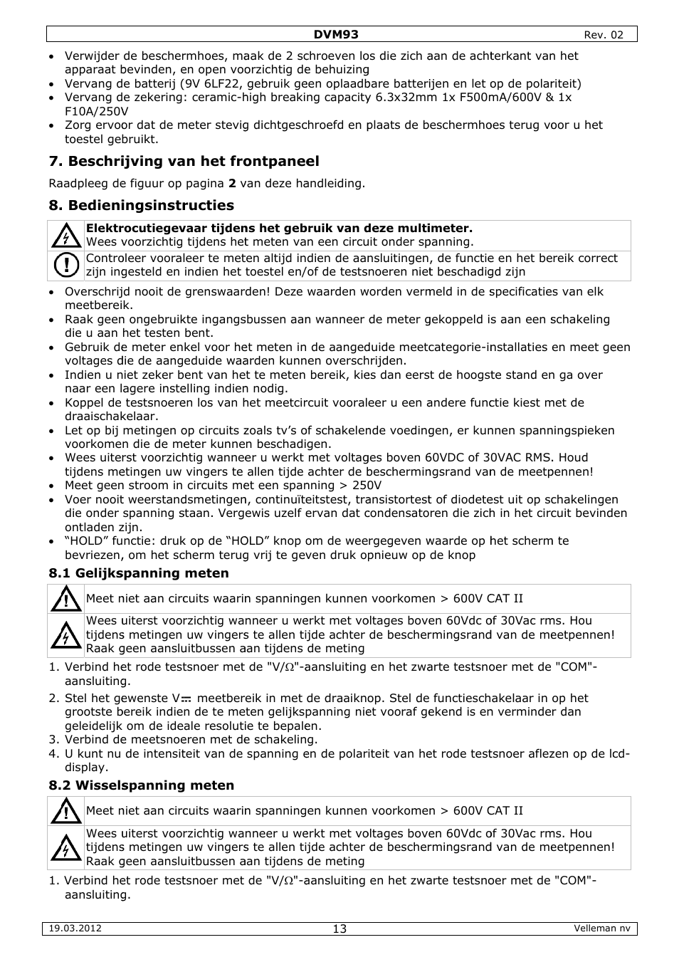 Velleman DVM93 User Manual | Page 13 / 48