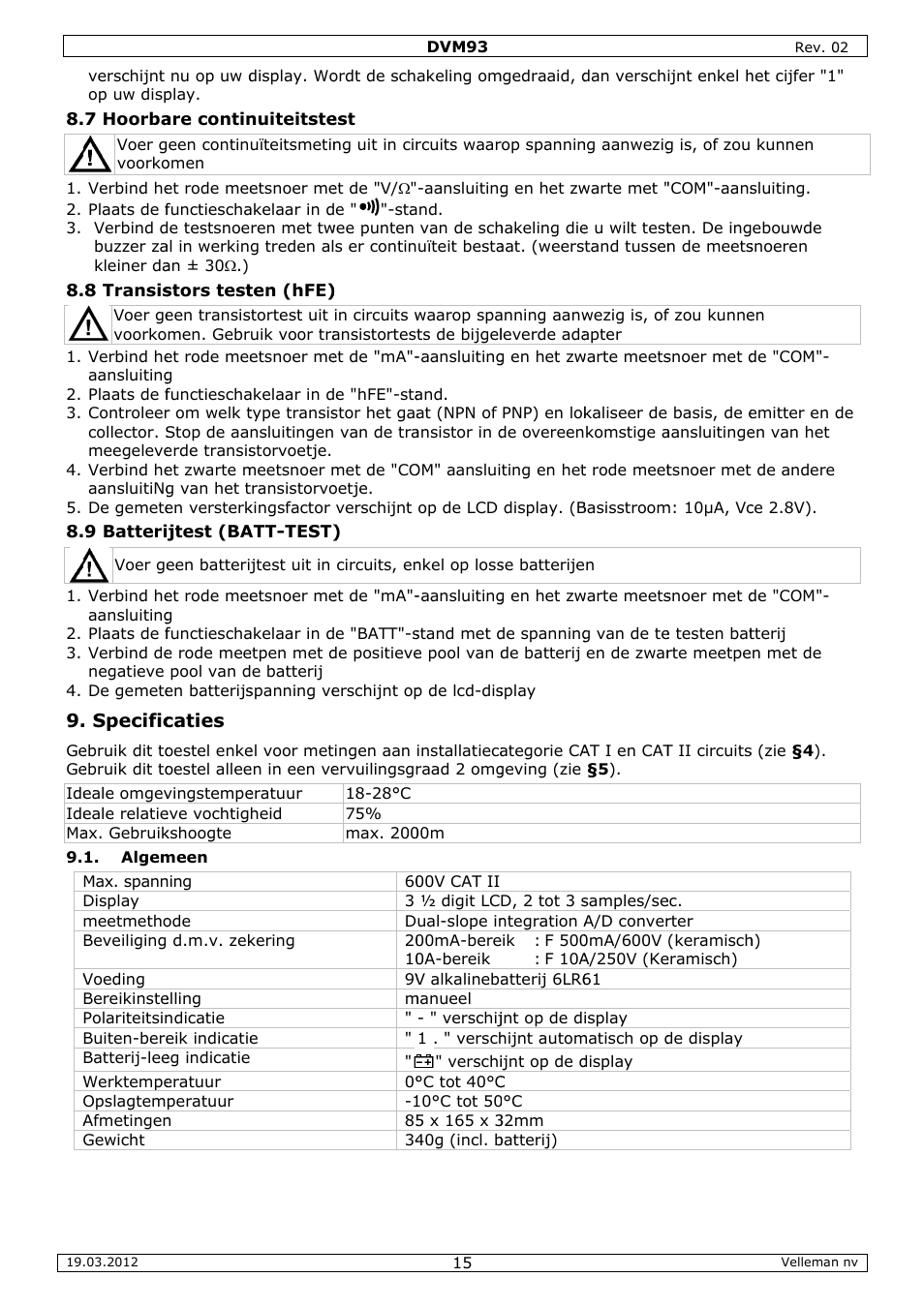 Velleman DVM93 User Manual | Page 15 / 48