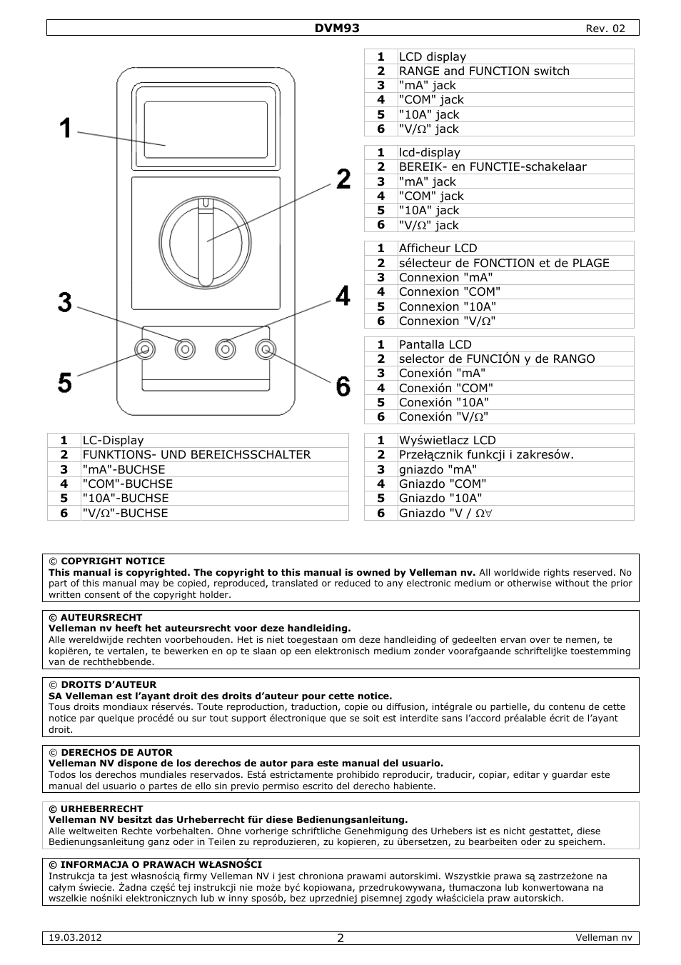 Velleman DVM93 User Manual | Page 2 / 48