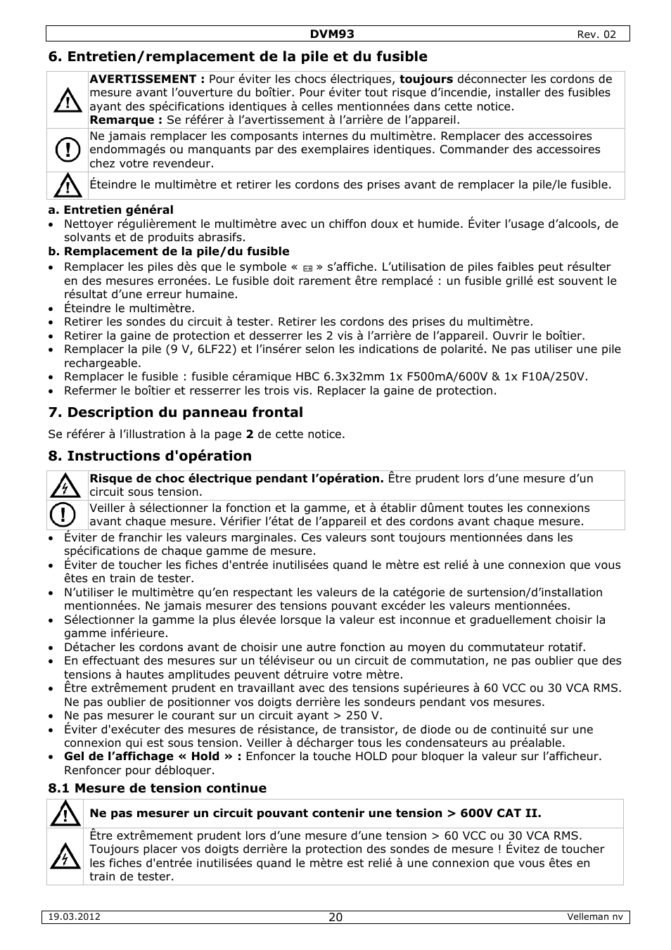 Velleman DVM93 User Manual | Page 20 / 48