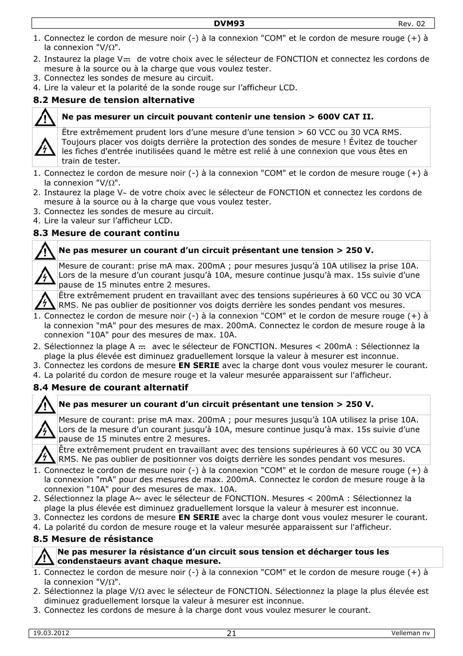 Velleman DVM93 User Manual | Page 21 / 48