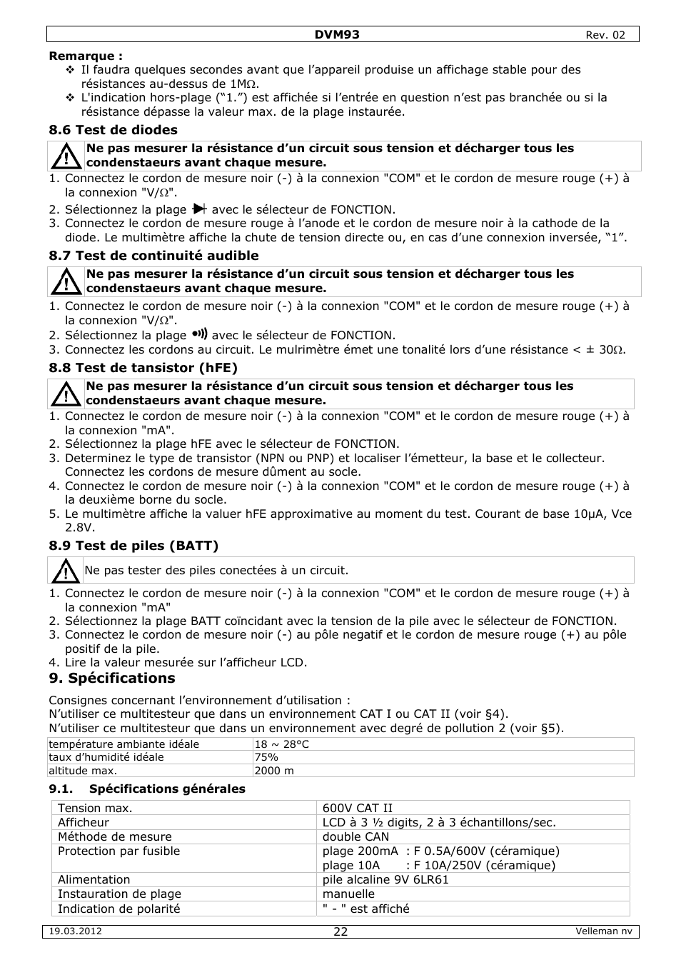 Velleman DVM93 User Manual | Page 22 / 48
