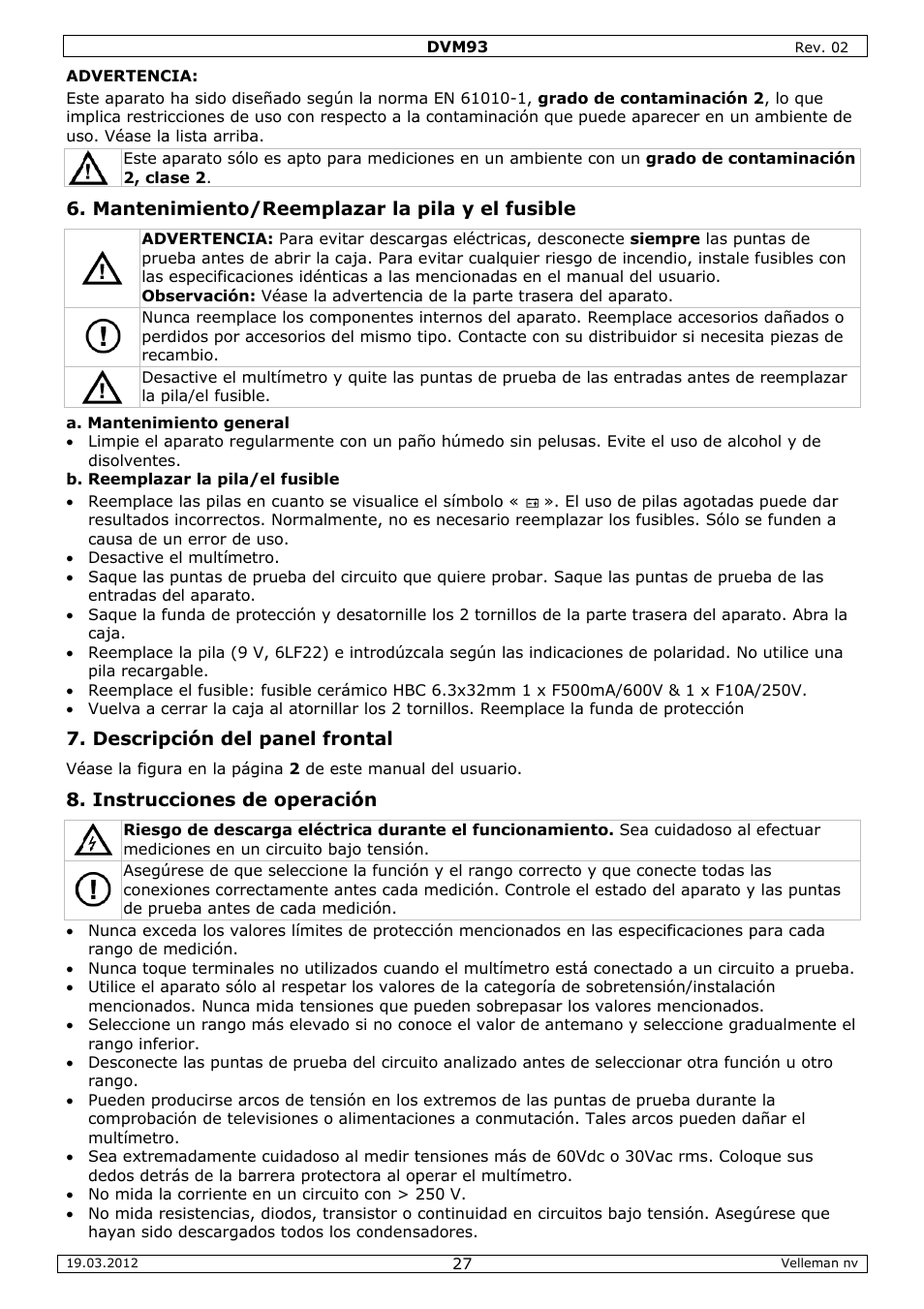 Velleman DVM93 User Manual | Page 27 / 48