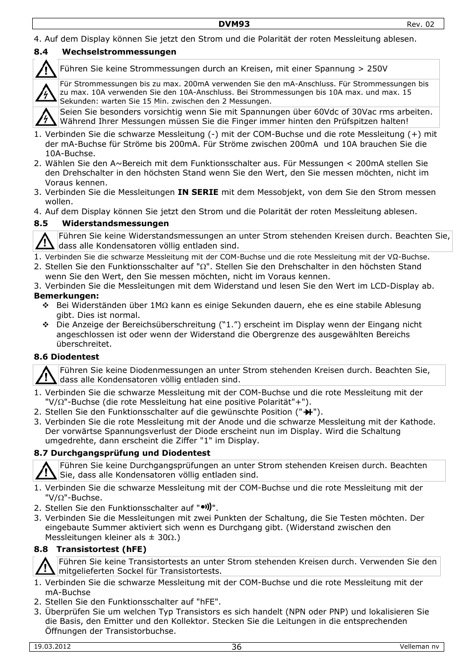 Velleman DVM93 User Manual | Page 36 / 48