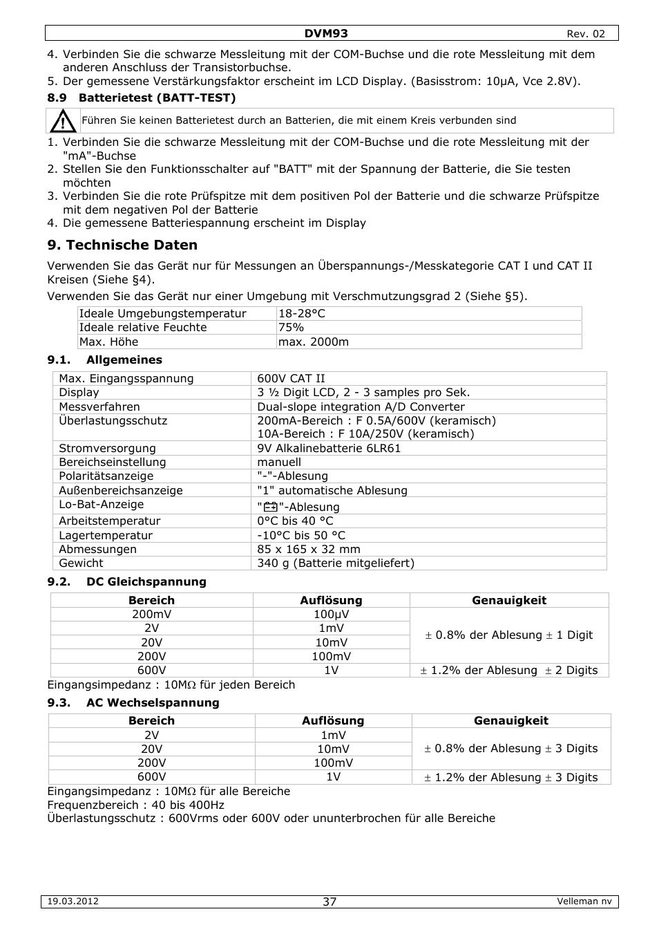 Velleman DVM93 User Manual | Page 37 / 48