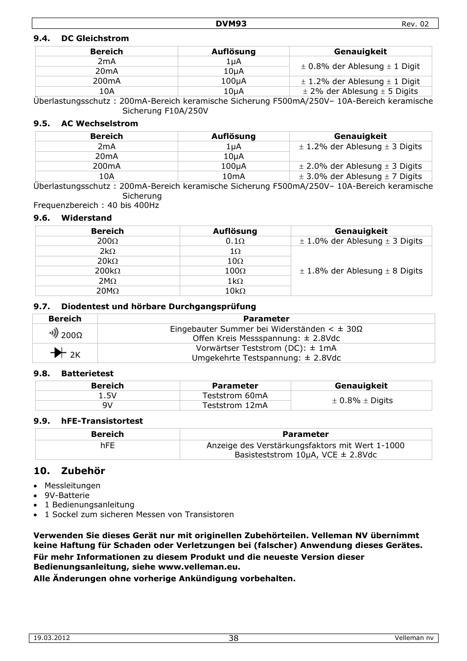 Velleman DVM93 User Manual | Page 38 / 48