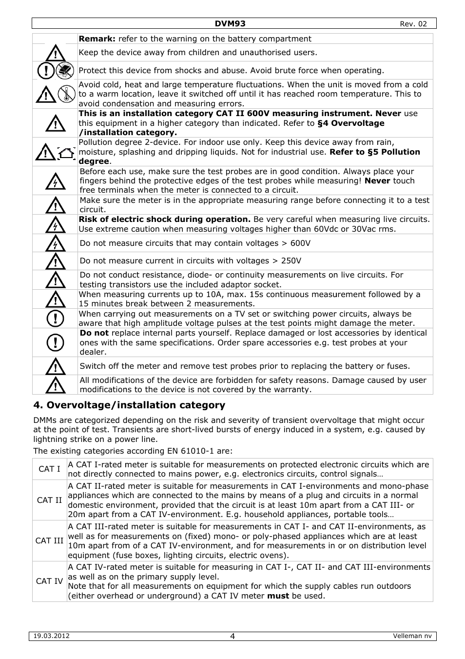 Velleman DVM93 User Manual | Page 4 / 48