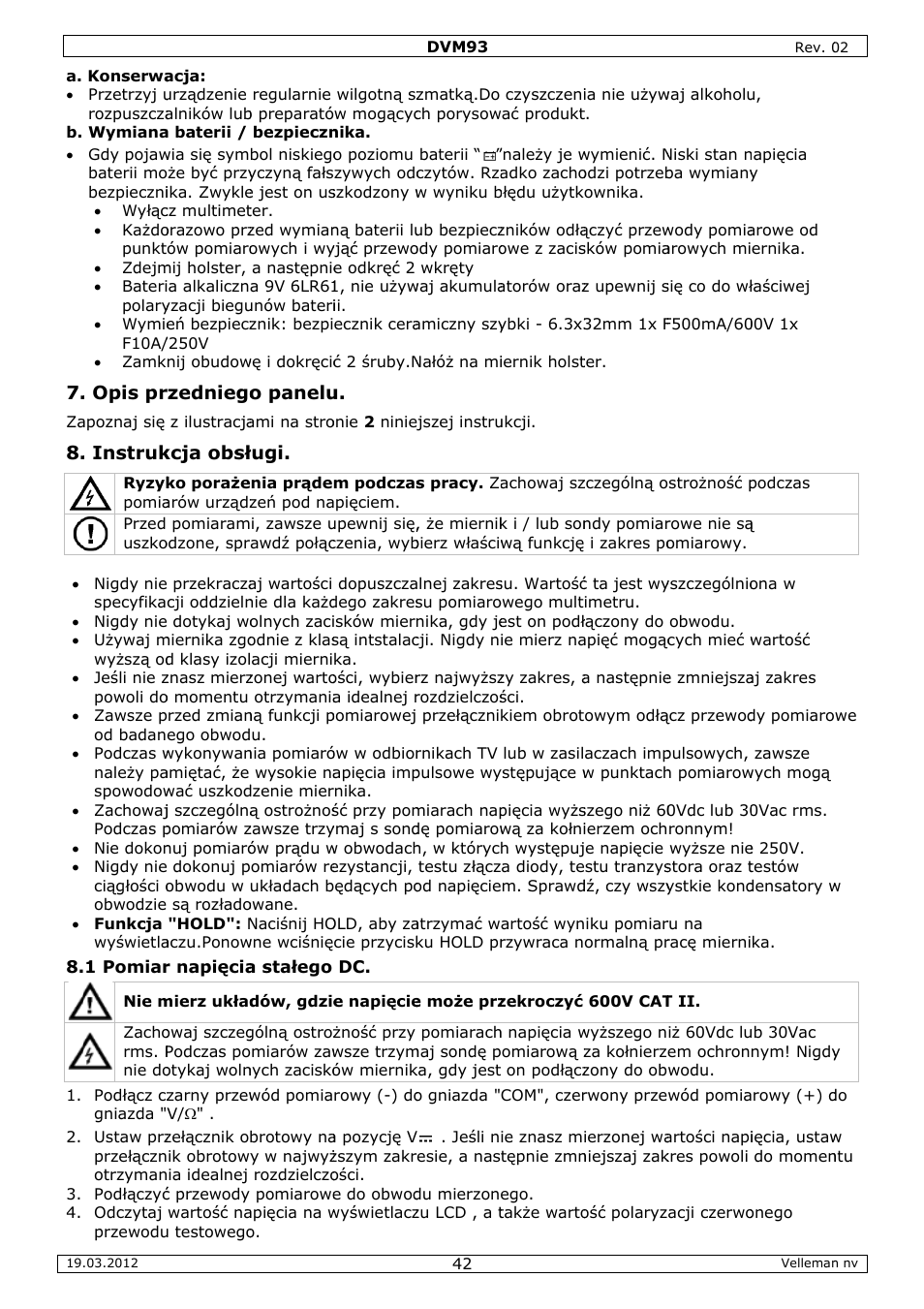 Velleman DVM93 User Manual | Page 42 / 48