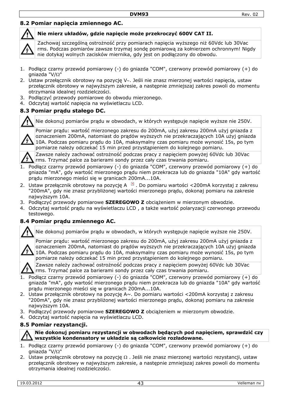 Velleman DVM93 User Manual | Page 43 / 48