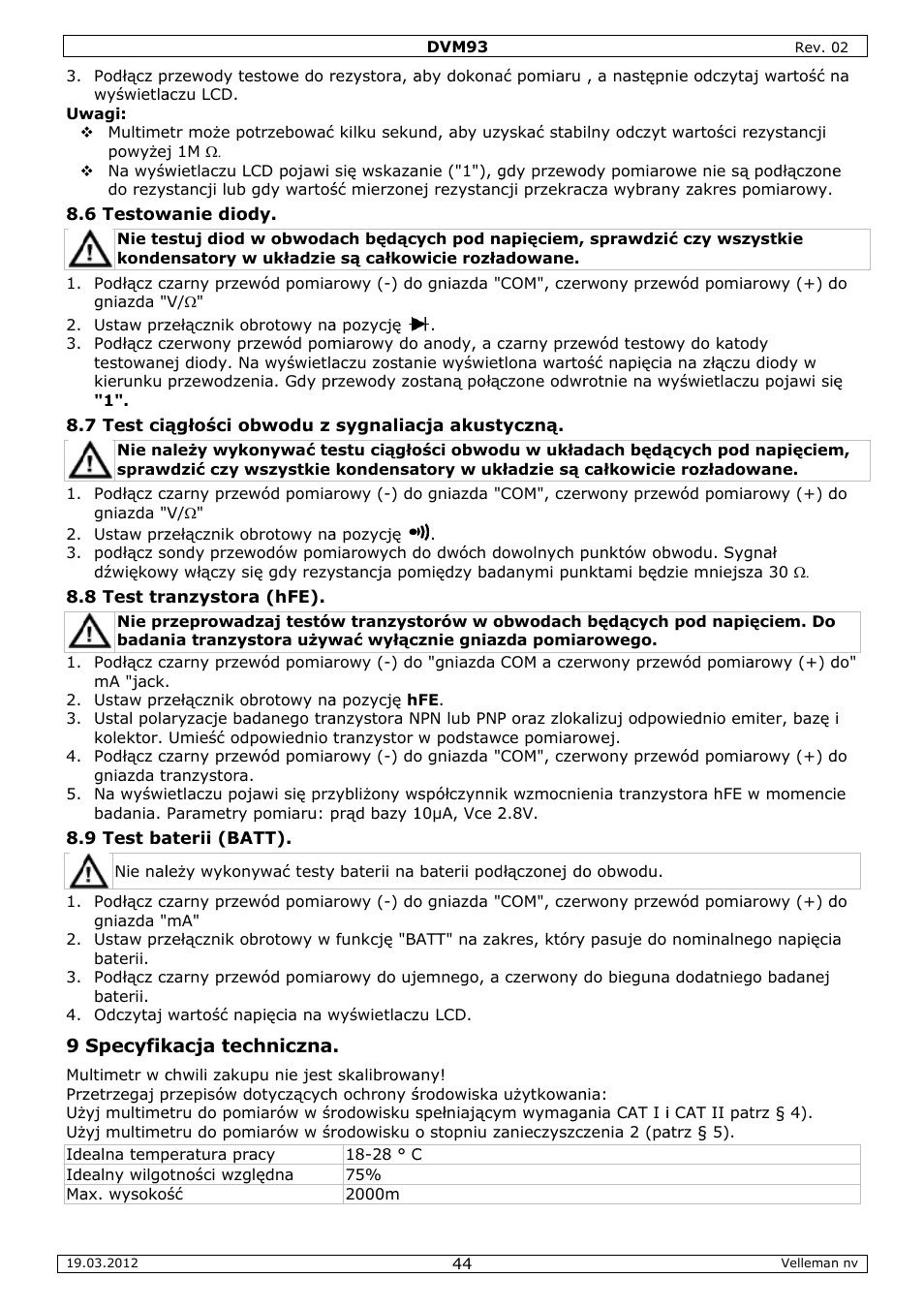Velleman DVM93 User Manual | Page 44 / 48