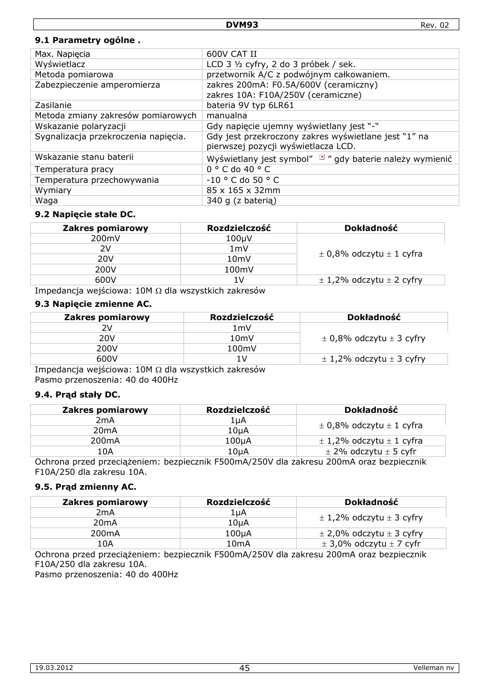 Velleman DVM93 User Manual | Page 45 / 48