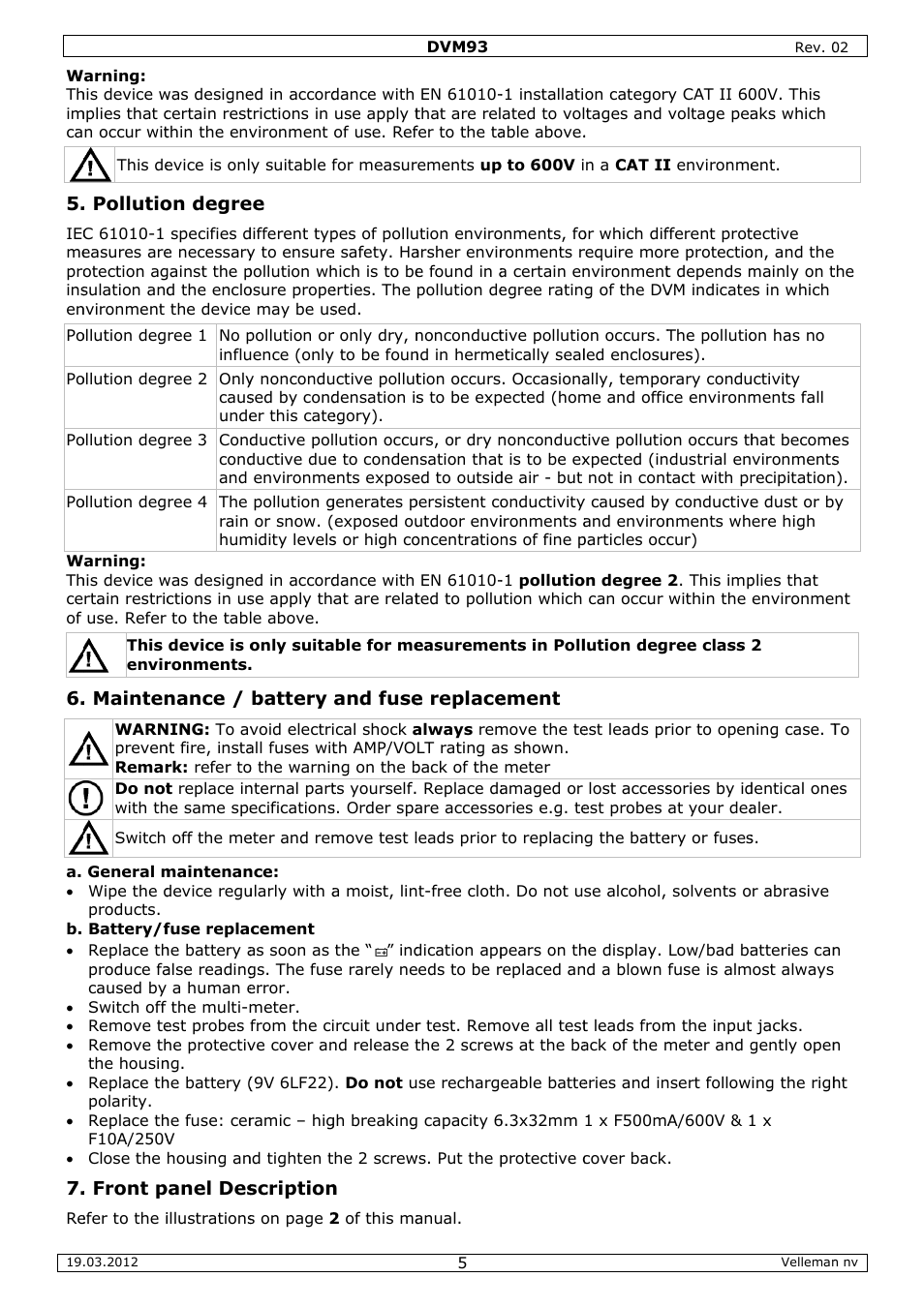Velleman DVM93 User Manual | Page 5 / 48