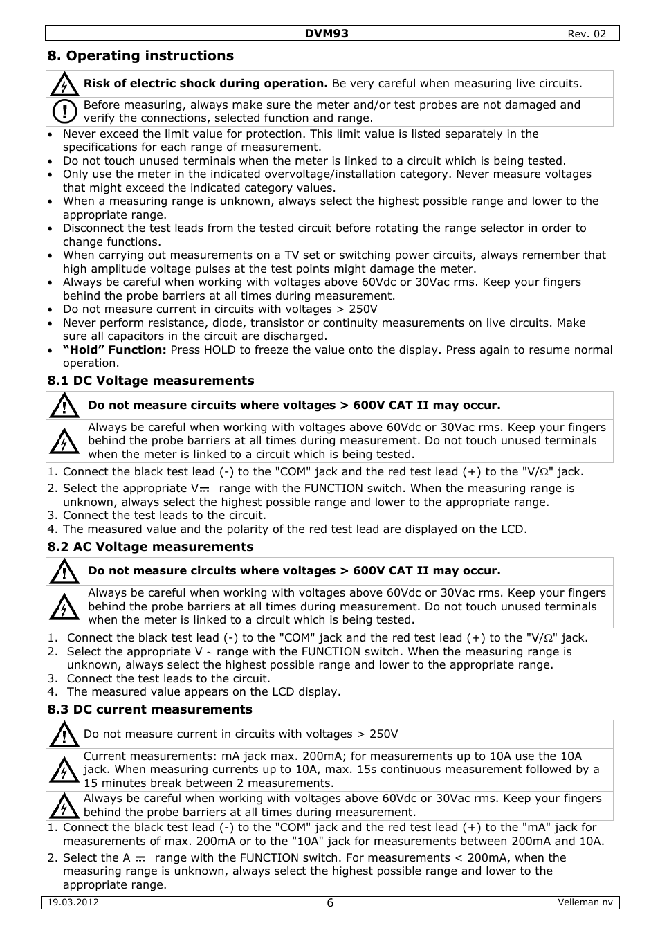 Velleman DVM93 User Manual | Page 6 / 48