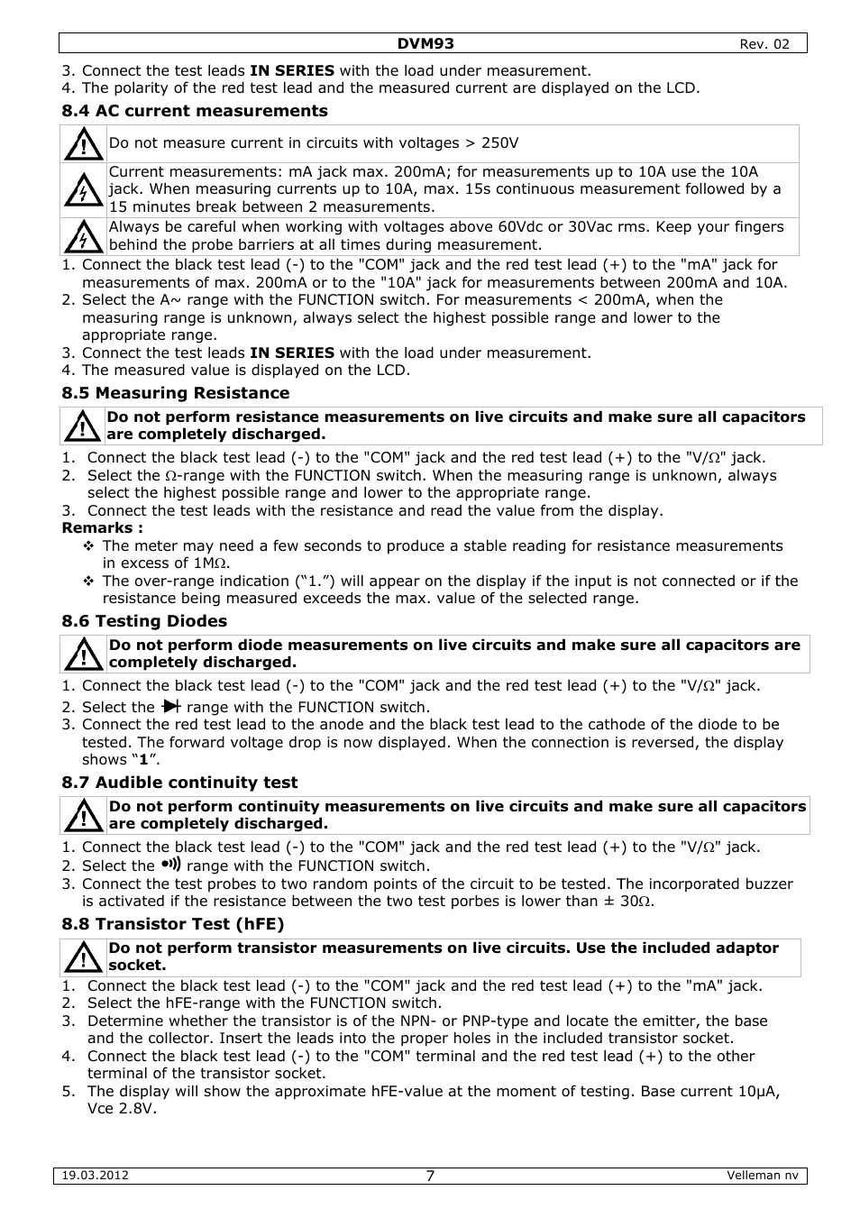 Velleman DVM93 User Manual | Page 7 / 48