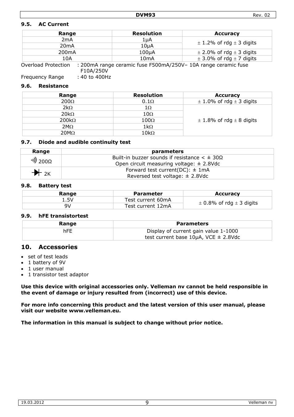 Velleman DVM93 User Manual | Page 9 / 48