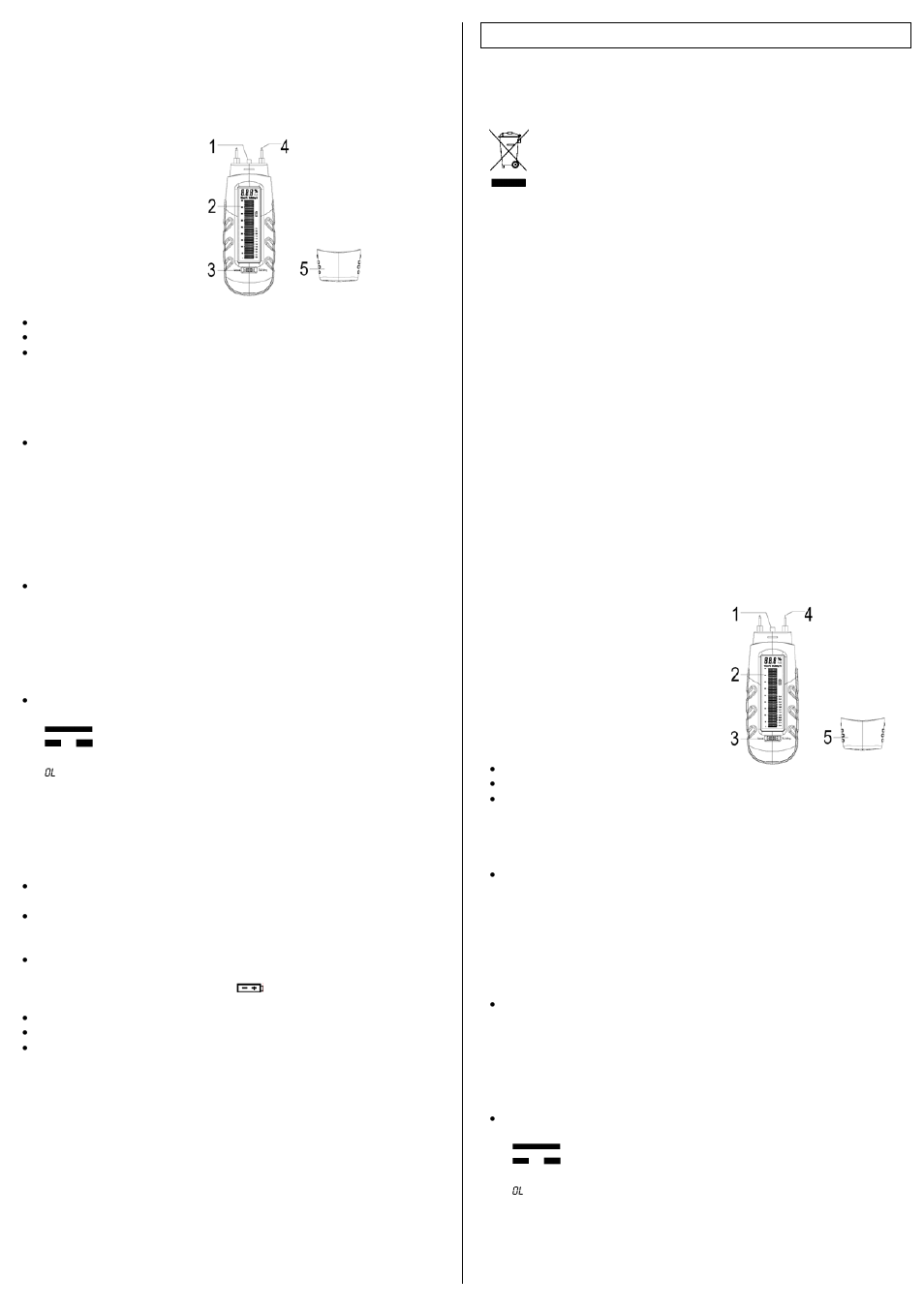 Evm125 – vochtmeter, Description, Maintenance | Inleiding, Technische specificaties, Omschrijving, Onderhoud, Gebruik | Velleman EVM125 User Manual | Page 2 / 4