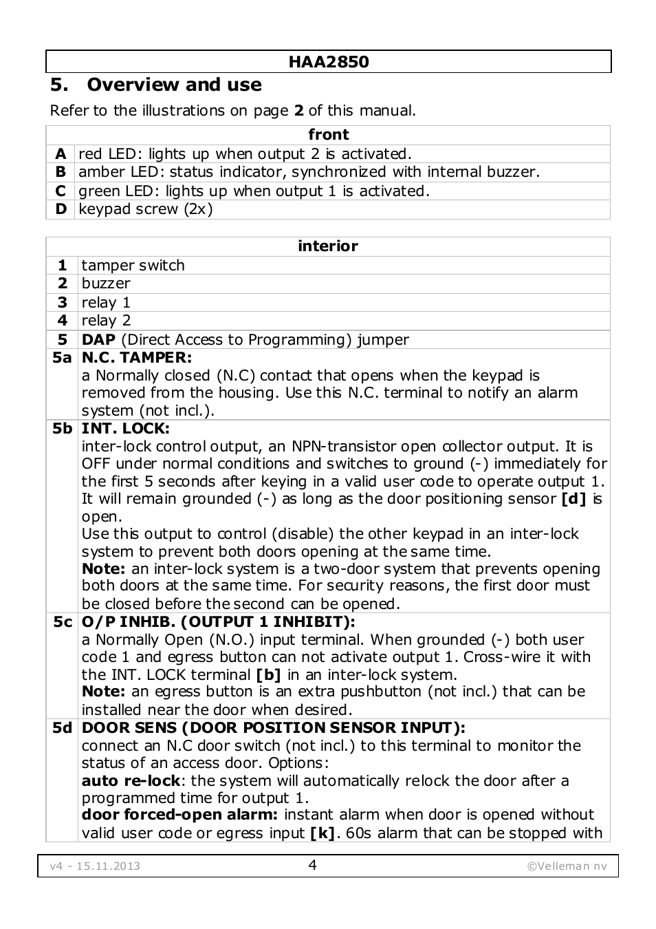 Overview and use | Velleman HAA2850 User Manual | Page 4 / 67