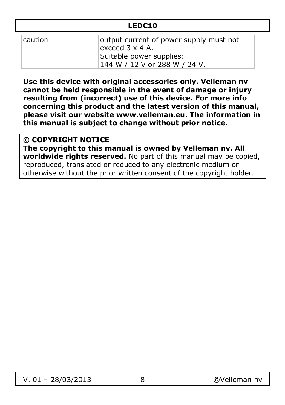 Velleman LEDC10 User Manual | Page 8 / 54