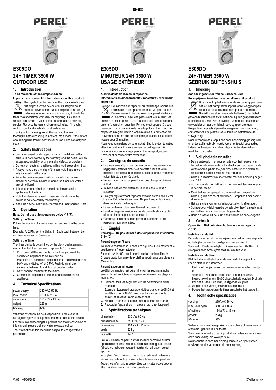 Velleman E305DO User Manual | 4 pages