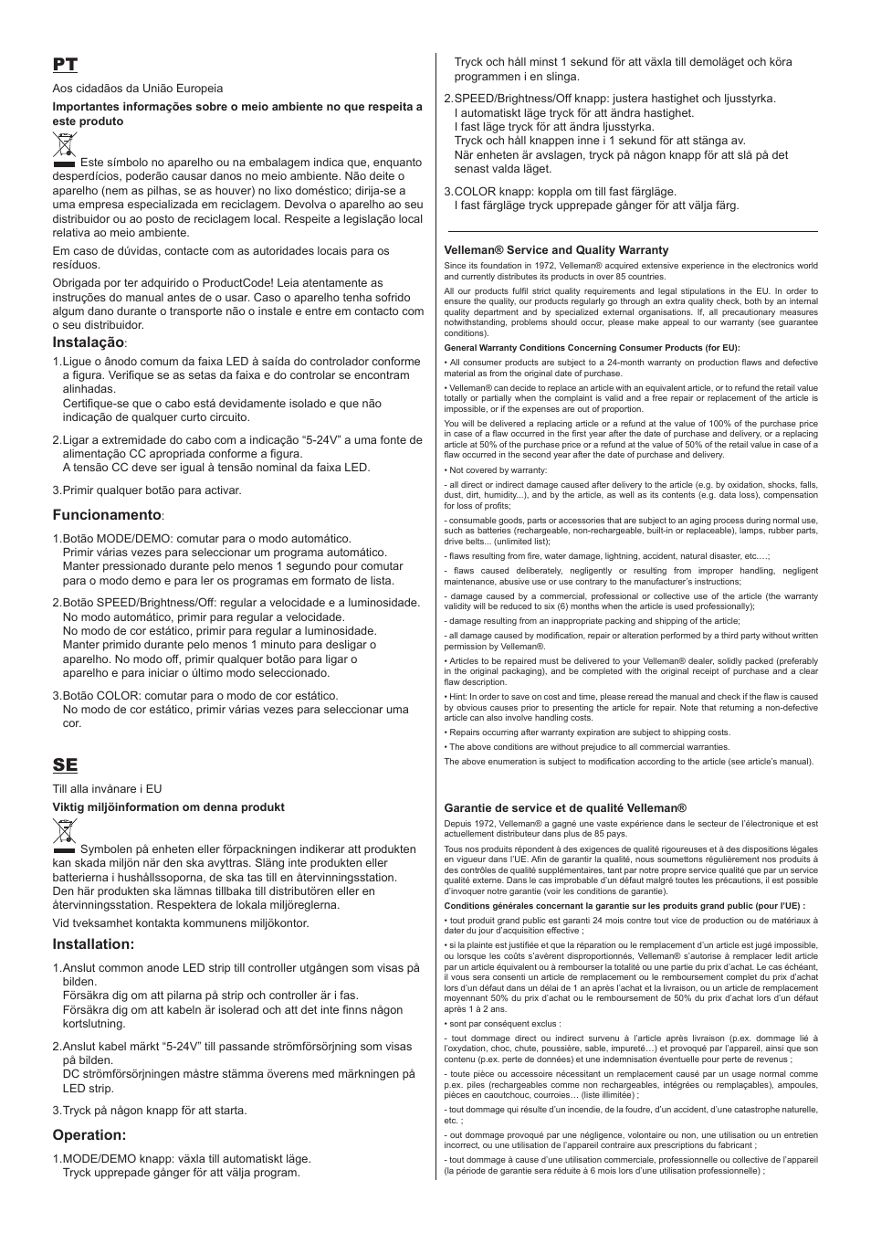 Instalação, Funcionamento, Installation | Operation | Velleman LEDC03 User Manual | Page 3 / 5