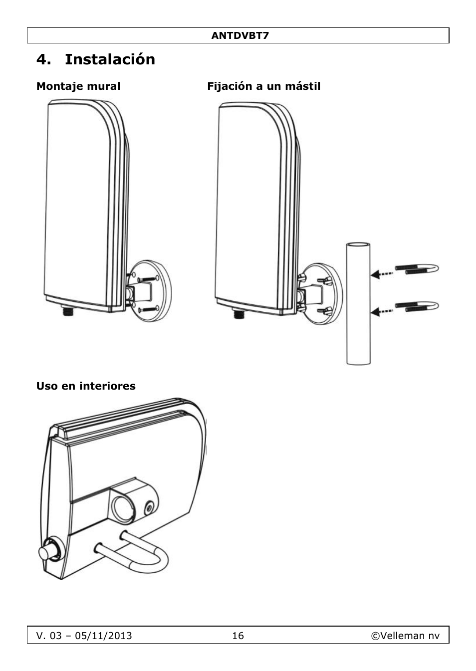 Instalación | Velleman ANTDVBT7 User Manual | Page 16 / 24