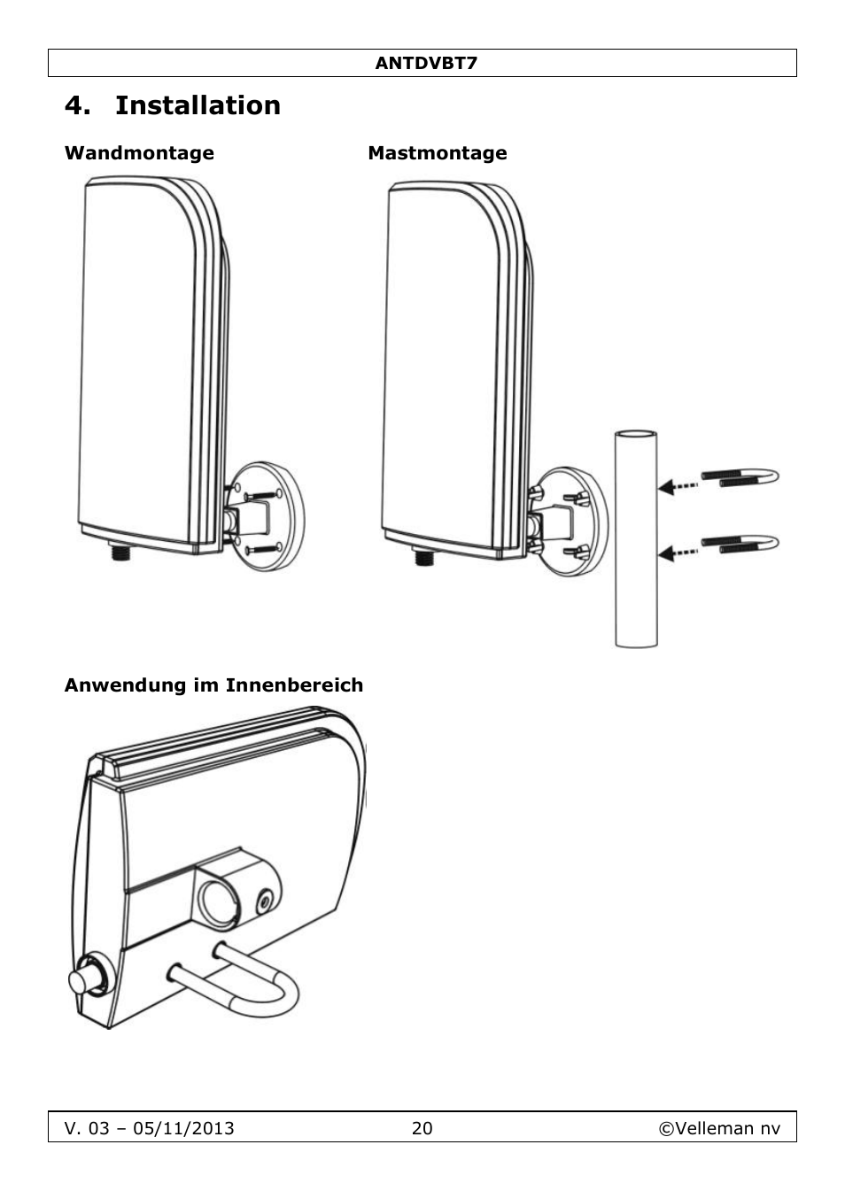 Installation | Velleman ANTDVBT7 User Manual | Page 20 / 24