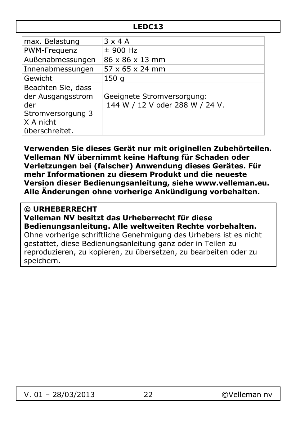 Velleman LEDC13 User Manual | Page 22 / 37