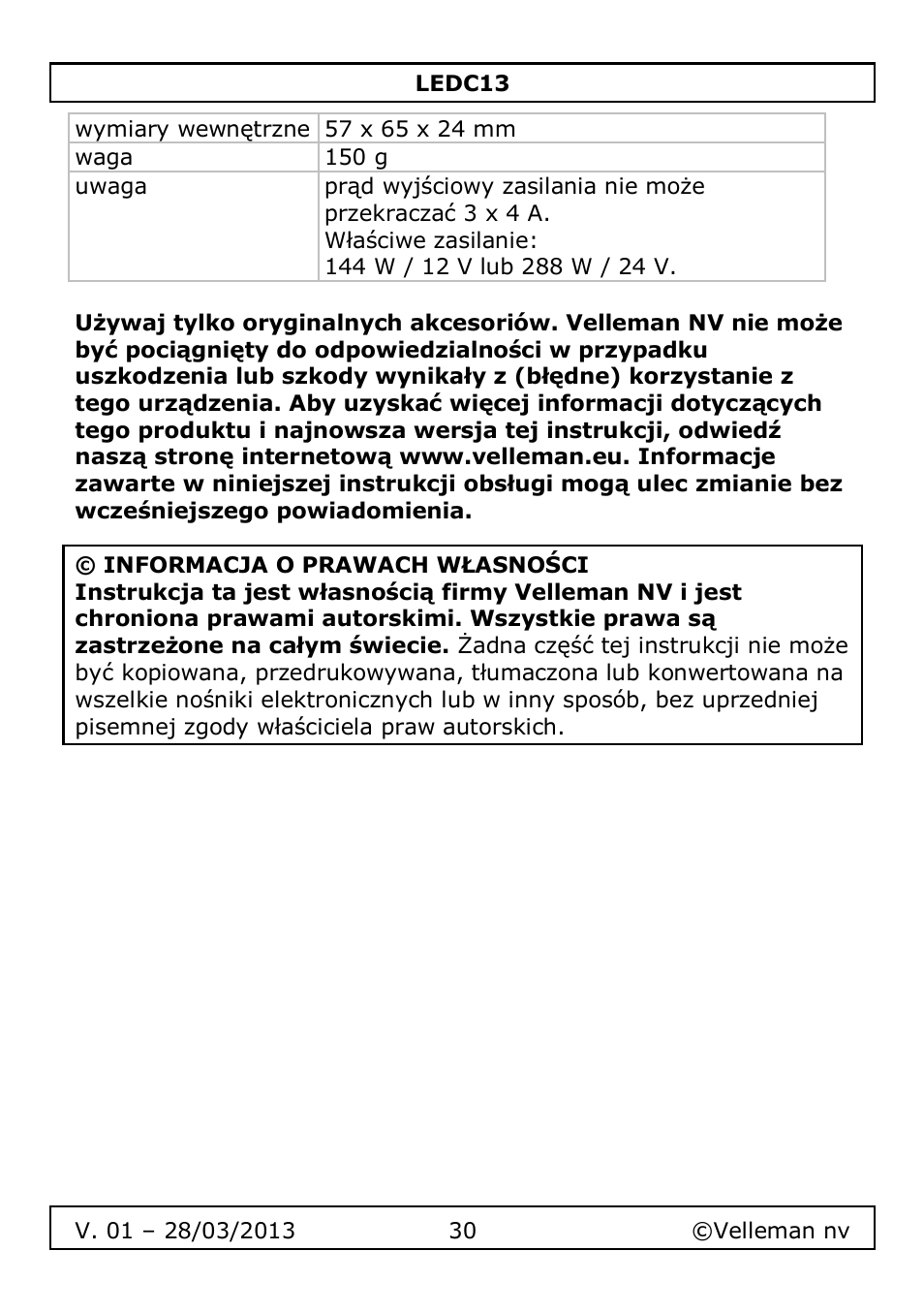 Velleman LEDC13 User Manual | Page 30 / 37