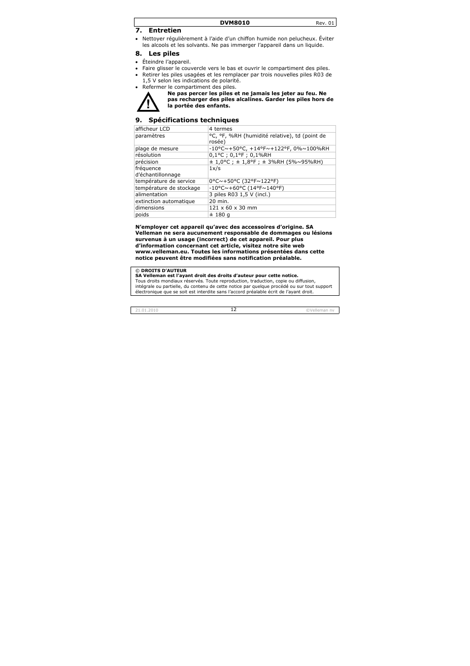 Velleman DVM8010 User Manual | Page 12 / 22