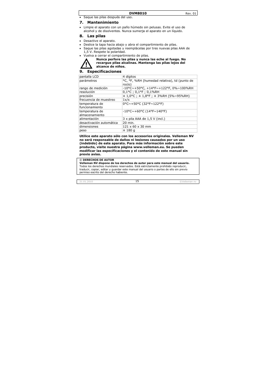 Velleman DVM8010 User Manual | Page 15 / 22