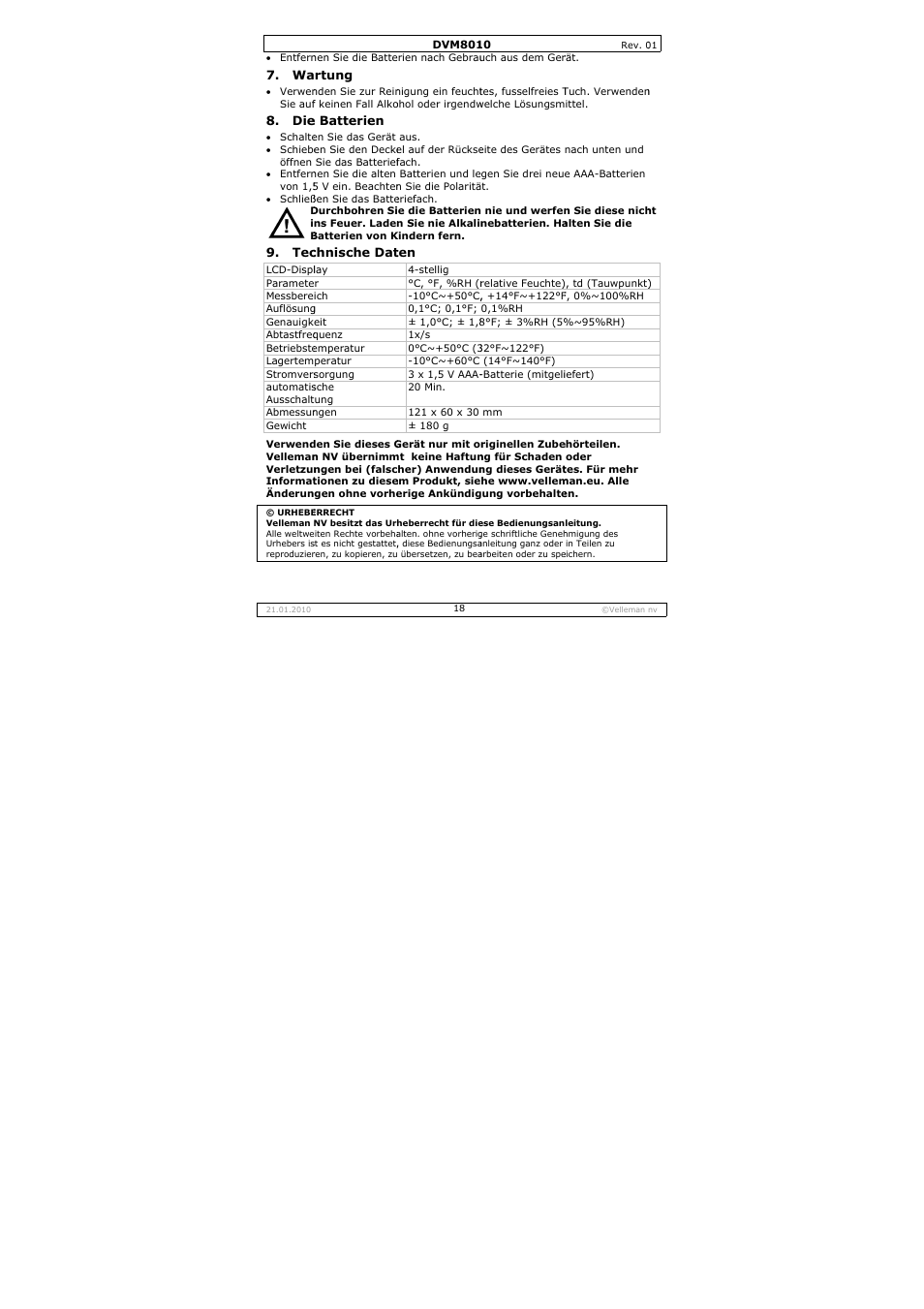 Velleman DVM8010 User Manual | Page 18 / 22