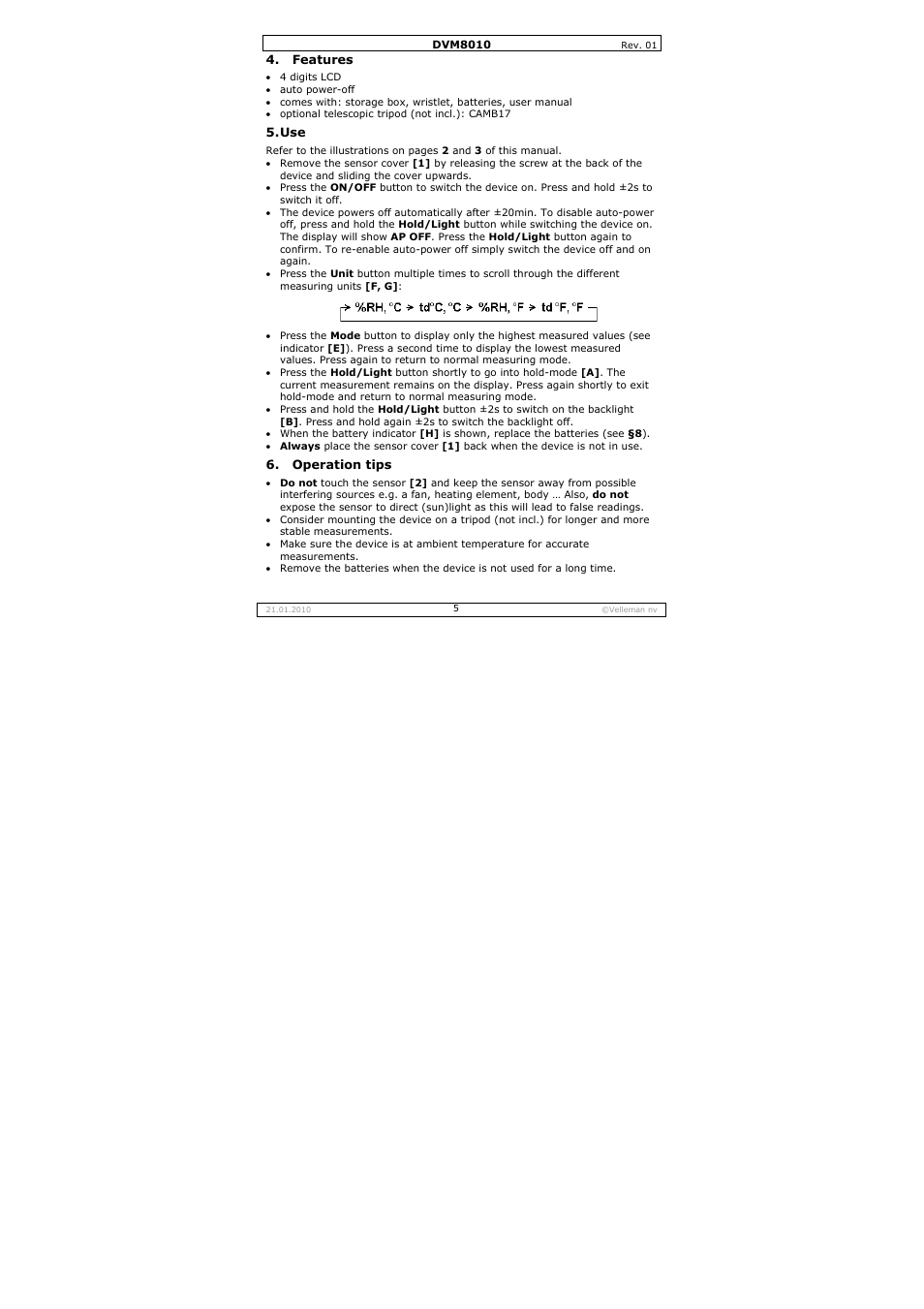 Velleman DVM8010 User Manual | Page 5 / 22