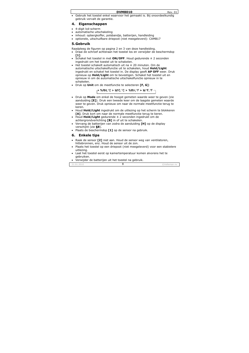 Velleman DVM8010 User Manual | Page 8 / 22