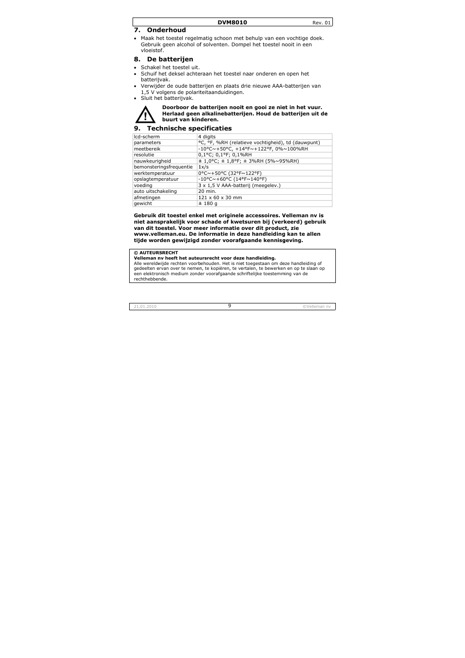 Velleman DVM8010 User Manual | Page 9 / 22