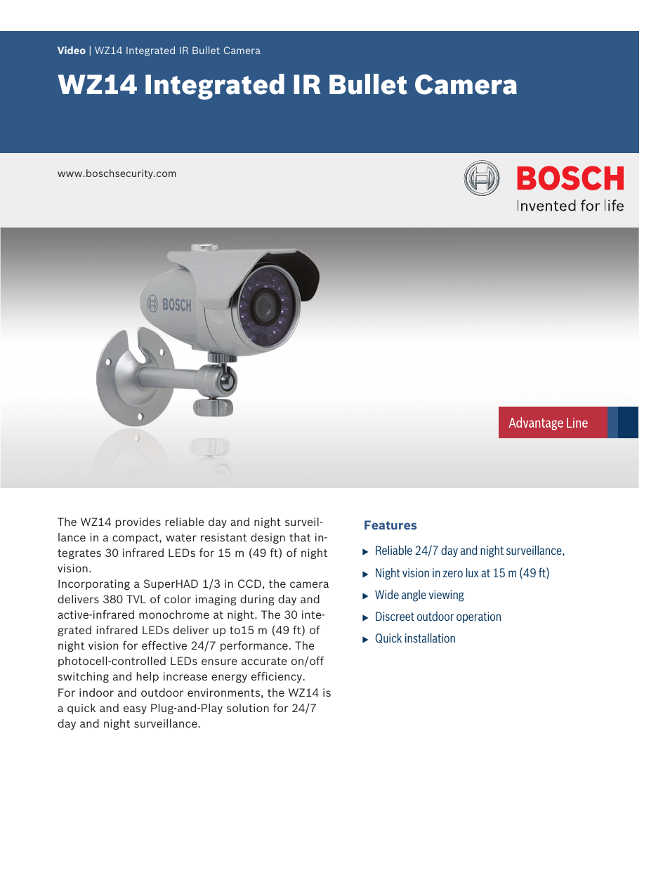 Velleman BOSCH02 Camera User Manual | 2 pages