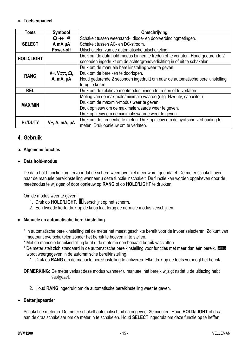 Velleman DVM1200 User Manual | Page 15 / 74