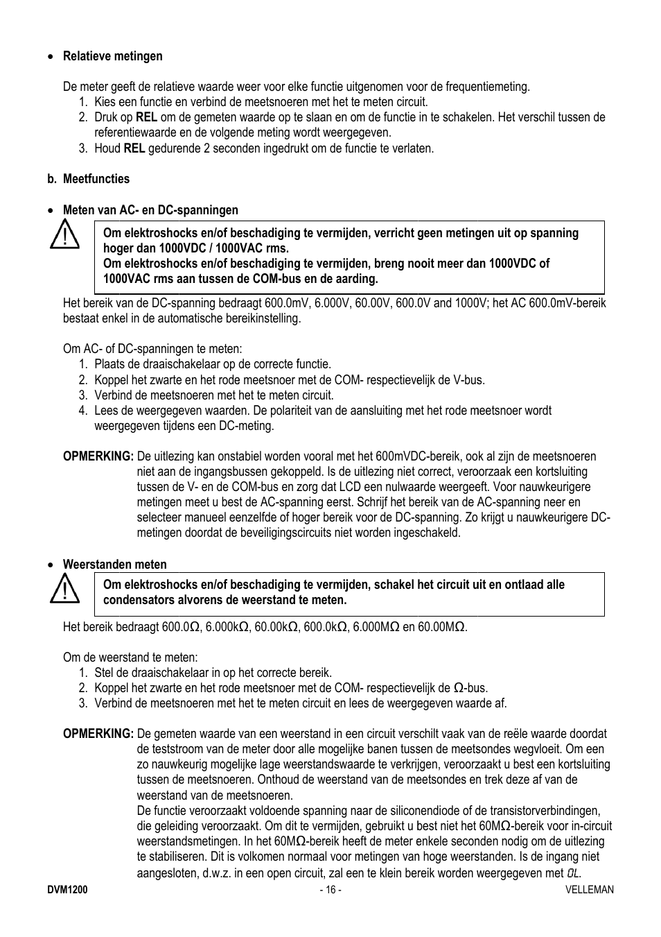 Velleman DVM1200 User Manual | Page 16 / 74