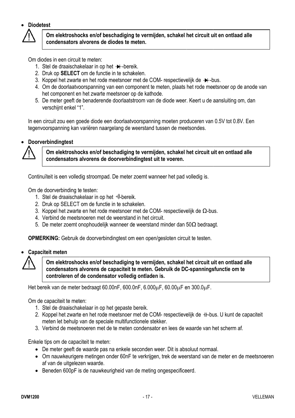 Velleman DVM1200 User Manual | Page 17 / 74