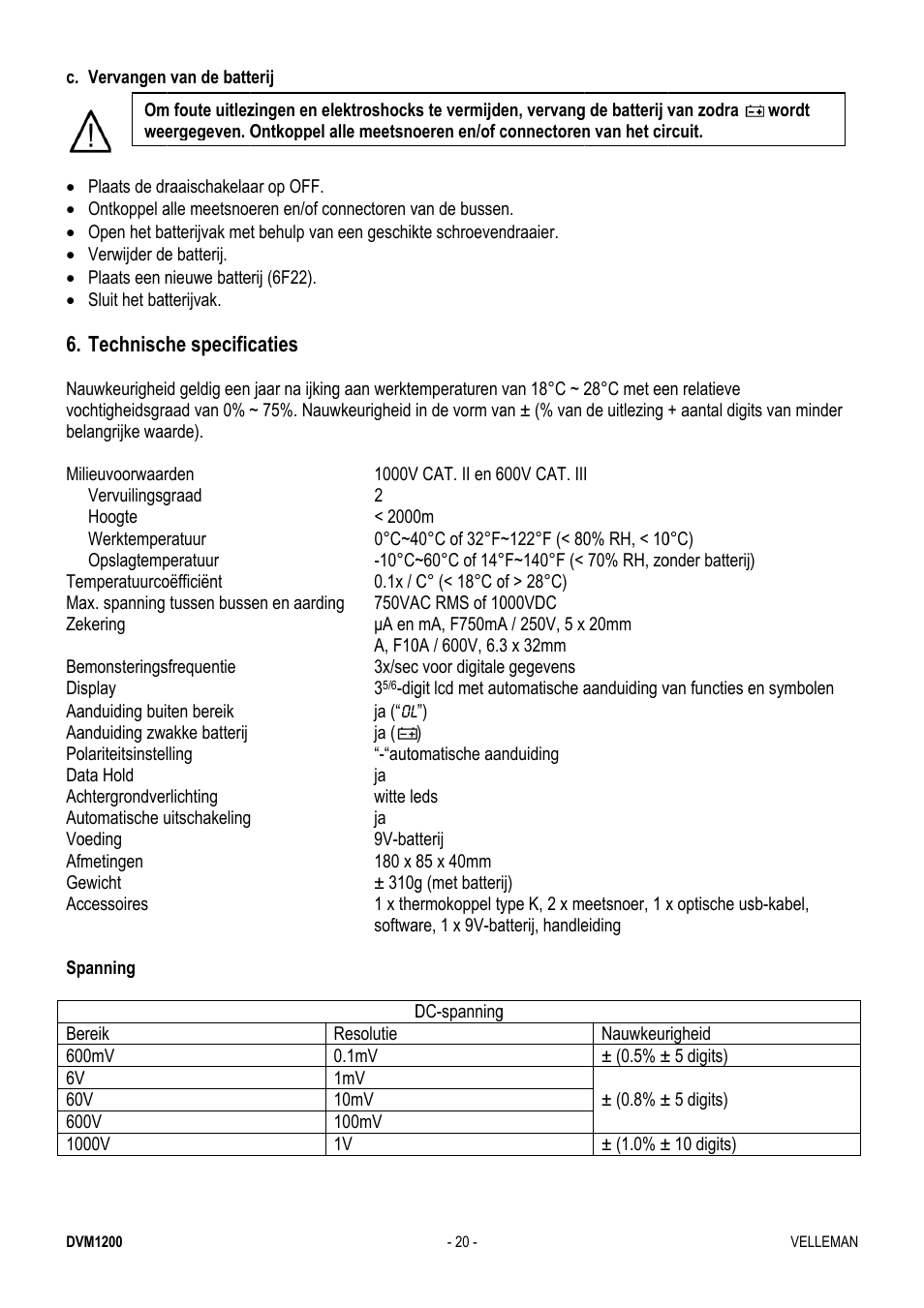 Velleman DVM1200 User Manual | Page 20 / 74