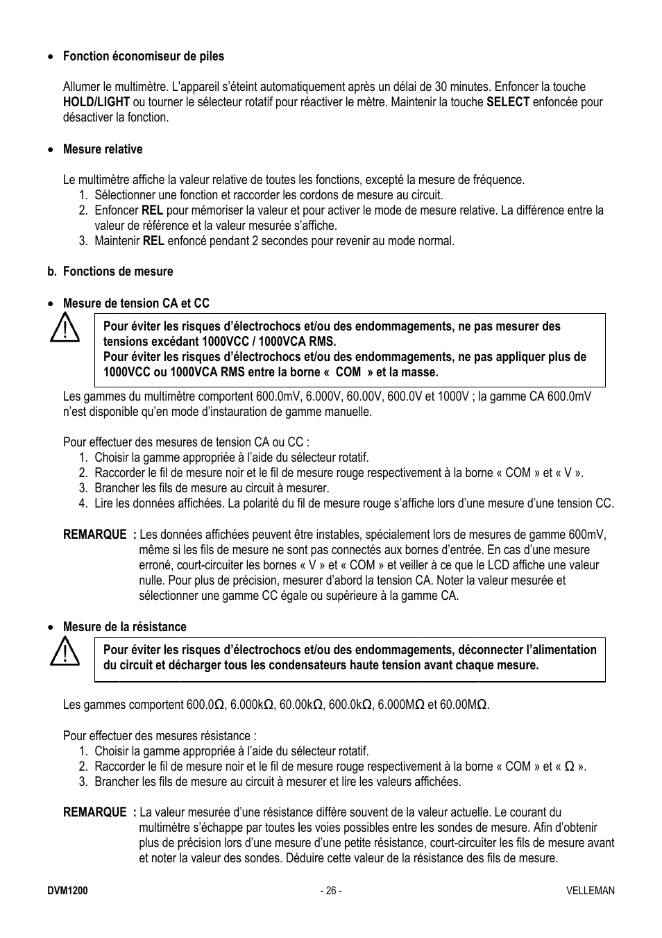 Velleman DVM1200 User Manual | Page 26 / 74