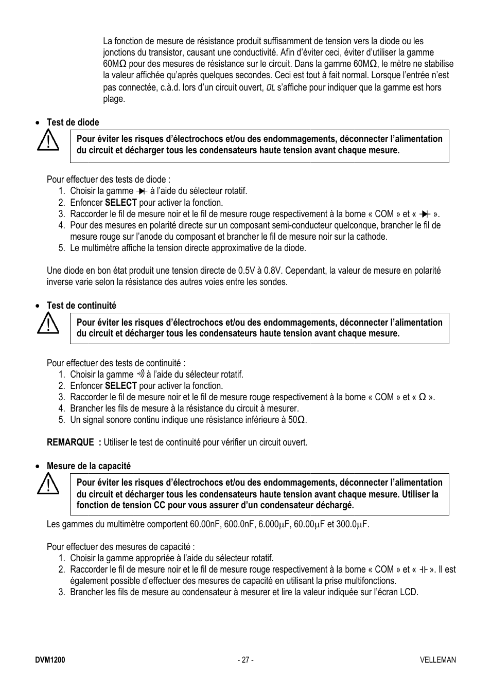 Velleman DVM1200 User Manual | Page 27 / 74