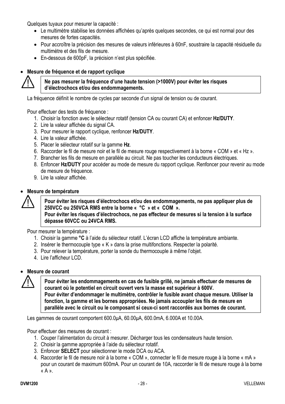 Velleman DVM1200 User Manual | Page 28 / 74