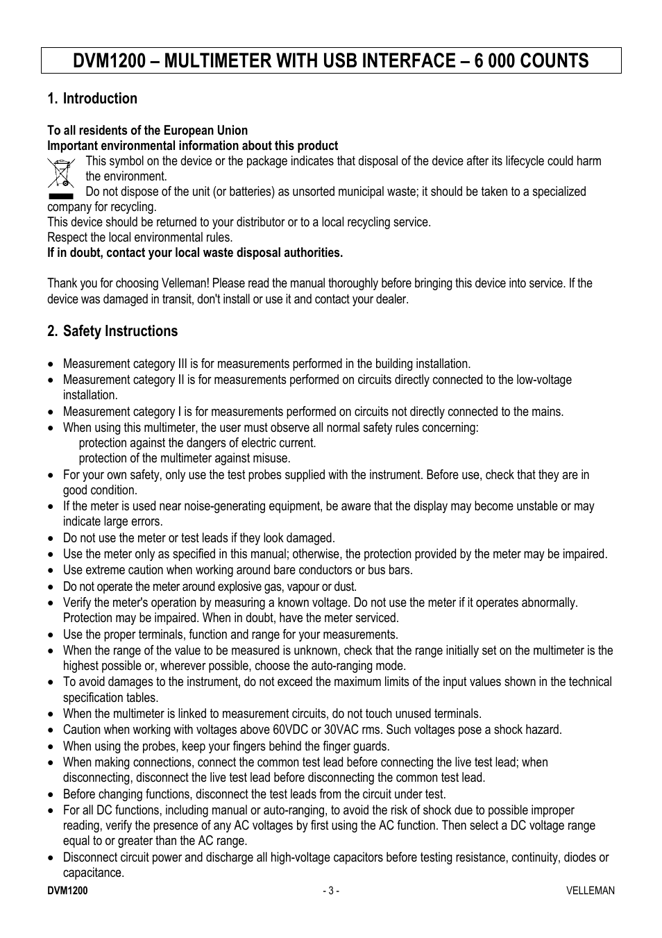 Dvm12, 200 – mu, Ultime | Ter wit, Th usb, Interf, Face – 6, 6 000 co, Ounts | Velleman DVM1200 User Manual | Page 3 / 74