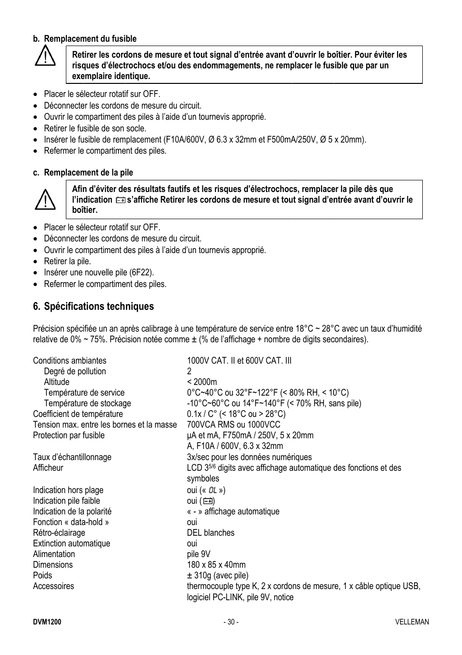 Velleman DVM1200 User Manual | Page 30 / 74