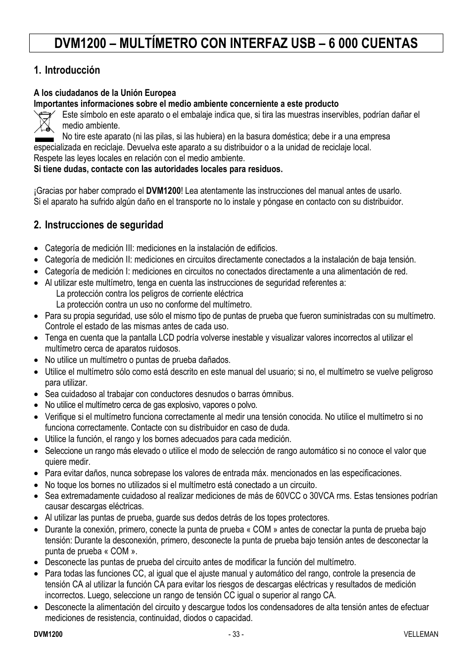 Dvm1, 200 – m, Multíme | Etro co, On inte, Erfaz u, Sb – 6 0, 000 cue, Entas | Velleman DVM1200 User Manual | Page 33 / 74