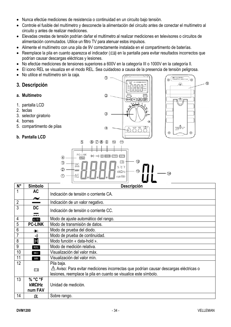 Velleman DVM1200 User Manual | Page 34 / 74