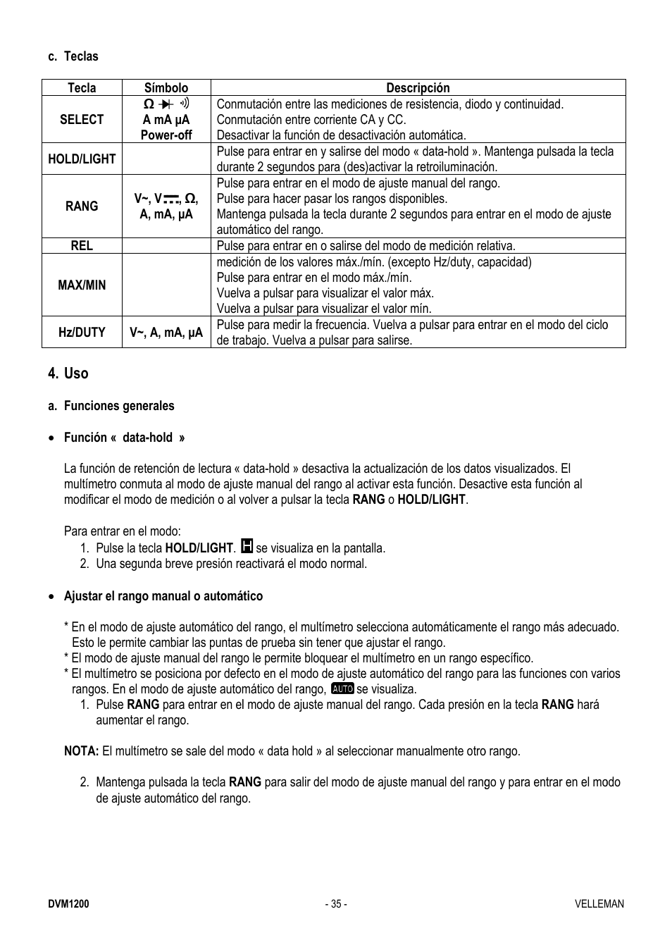 Velleman DVM1200 User Manual | Page 35 / 74